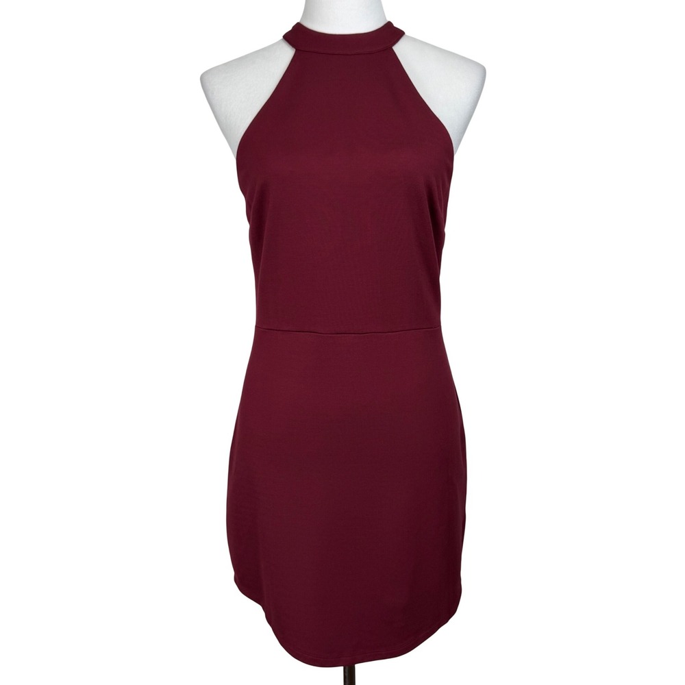 ILLA ILLA Lace Up Back Halter Mini Dress Womens Large Burgundy Wine NWOT